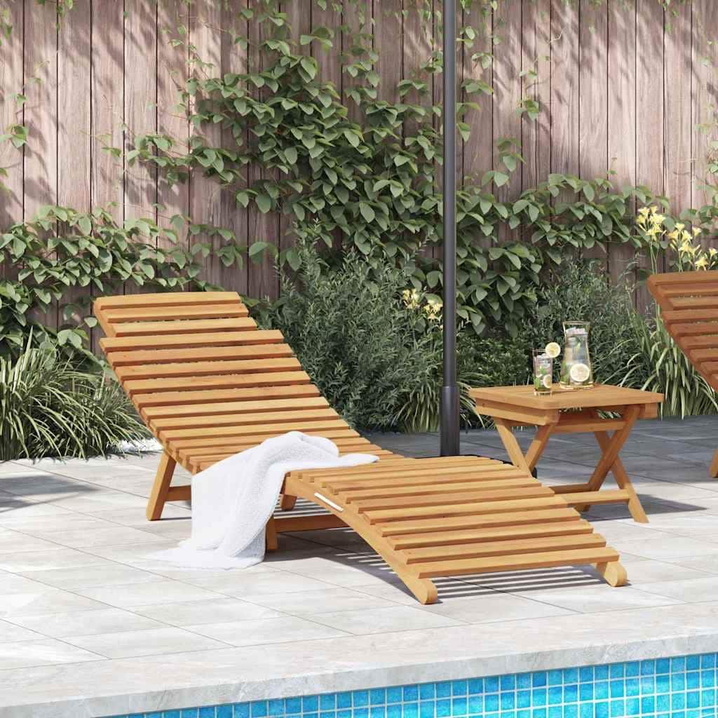 vidaXL Sun Lounger Folding Brown 184 x 55 x 59 cm Solid Teak Wood - 72.4 x 21.7 x 23.2