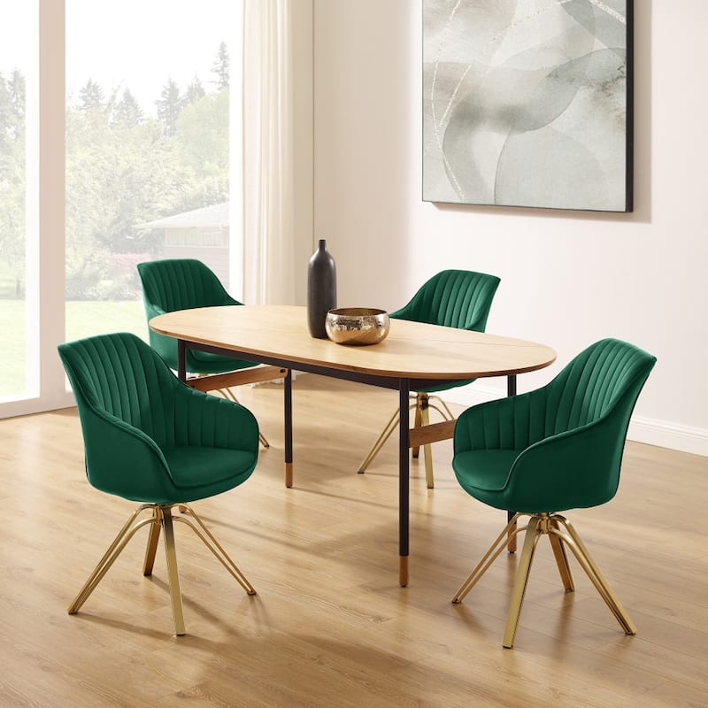 HomeRoots 23" Green Velvet And Gold Swivel Arm Chair - 23