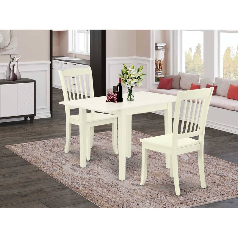 HomeStock 3-Piece Linen White Finish Solid Wood Top Dining Table Set