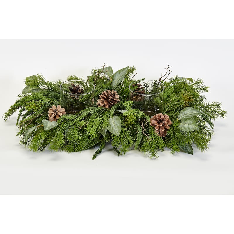 26" Artificial Real Look Cypress Pine Cones Leaves Candle Holder Christmas Centerpiece - 26
