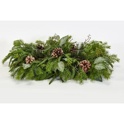 26" Artificial Real Look Cypress Pine Cones Leaves Candle Holder Christmas Centerpiece - 26