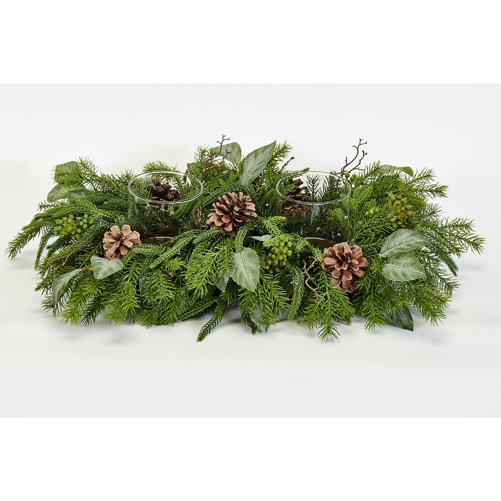 26" Artificial Real Look Cypress Pine Cones Leaves Candle Holder Christmas Centerpiece - 26