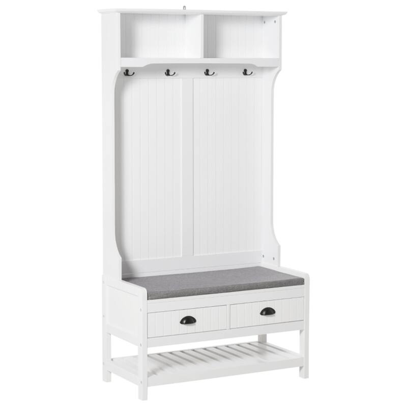 3-in-1 Hall Tree with Bench, Coat Hooks & Storage Drawers 35" L x 16.5" W x 67.75" H - 35" L x 16.5" W x 67.75" H - White