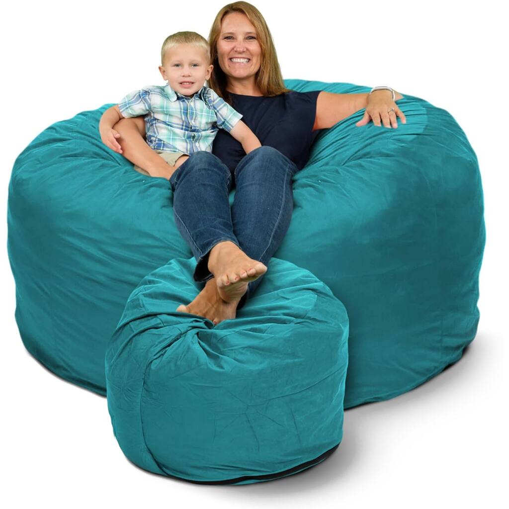 Ultimate Sack 6ft Bean Bag Chair and Footstool, Oversized Lounger, Teal Suede