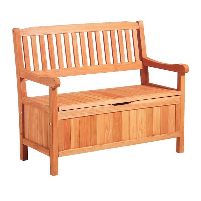 2-in-1 Wooden Patio Storage Bench with Pneumatic Rod and Deck Box Seat for Garden Pool Backyard - 42.9” × 23.03” × 35.5”