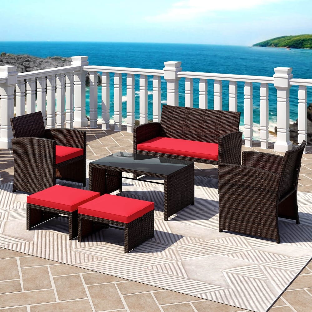 Gymax 6 PCS Patio Furniture Set w/ 1 Loveseat 1 Coffee Table 2