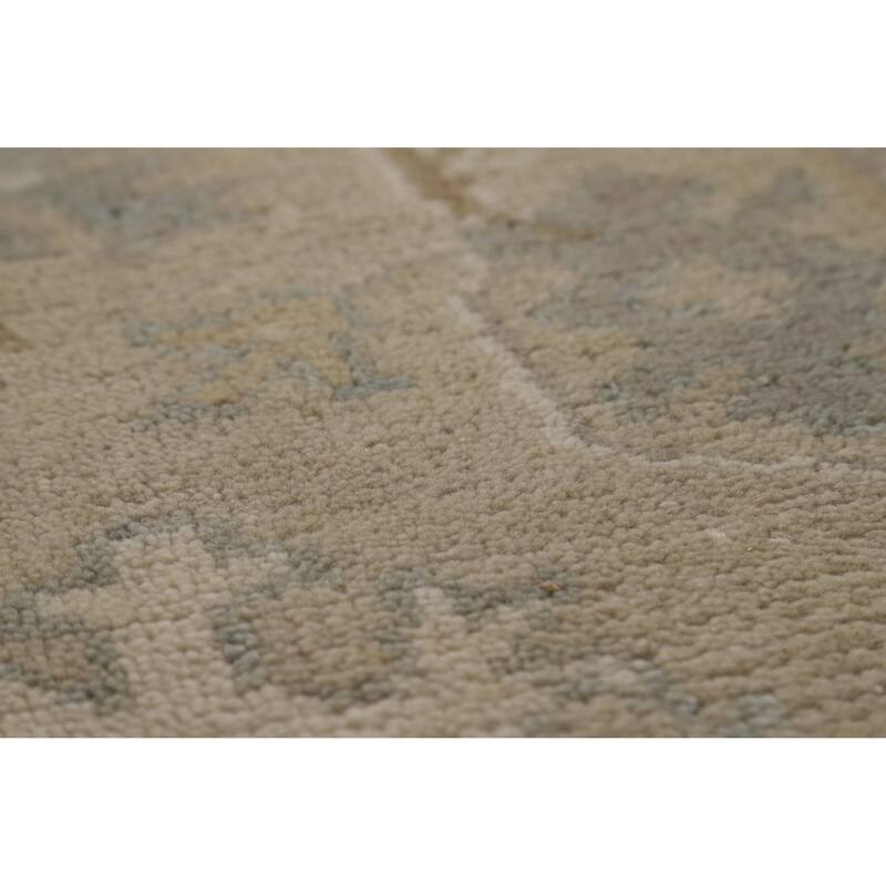Transitional Beige Oushak Indian Area Rug Hand-Knotted Wool Carpet - 6'2" x 8'11"