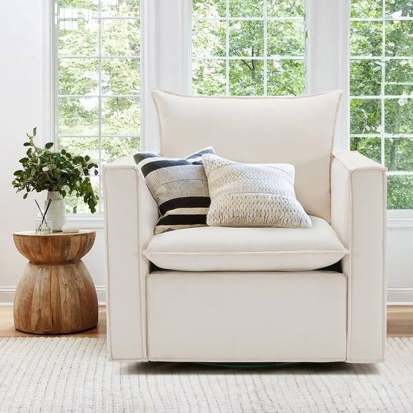 Swivel Accent Chair, 34'' Wide Upholstered Arm Chair with Plump Back Pillow, Modern Sofa Living Room Chair for Bedroom, Corner