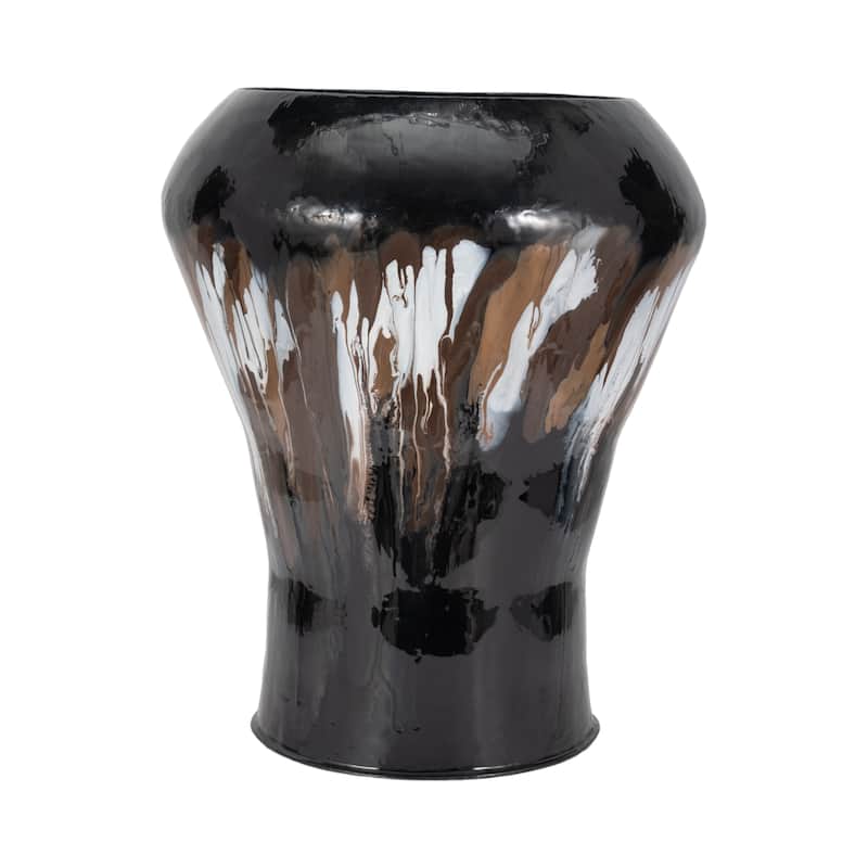 25"Hx20" Diameter, Iron Oval Stain Vase, Black Finish with Metallic Details, Decorative Vase for Floral Arrangements, - Abstract Black - 20" x 20" x 25"