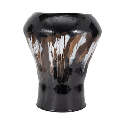 25"Hx20" Diameter, Iron Oval Stain Vase, Black Finish with Metallic Details, Decorative Vase for Floral Arrangements,