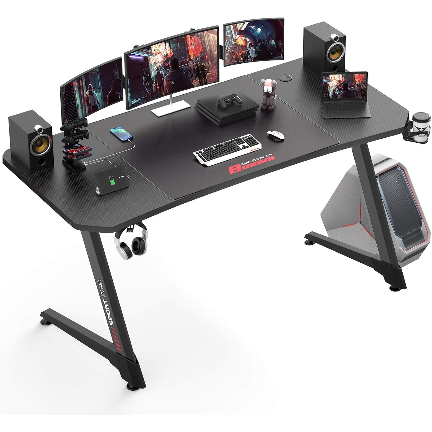BOSSIN Ergonomic Gaming Desk Z-Shaped Office PC Computer Desk