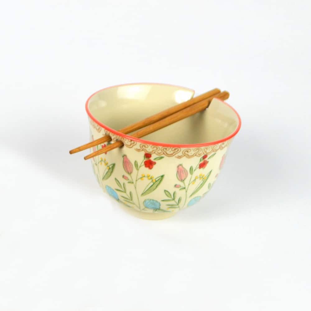 Euro Ceramica Ella Ramen Bowls Set with Chopsticks - Red - Service for Two