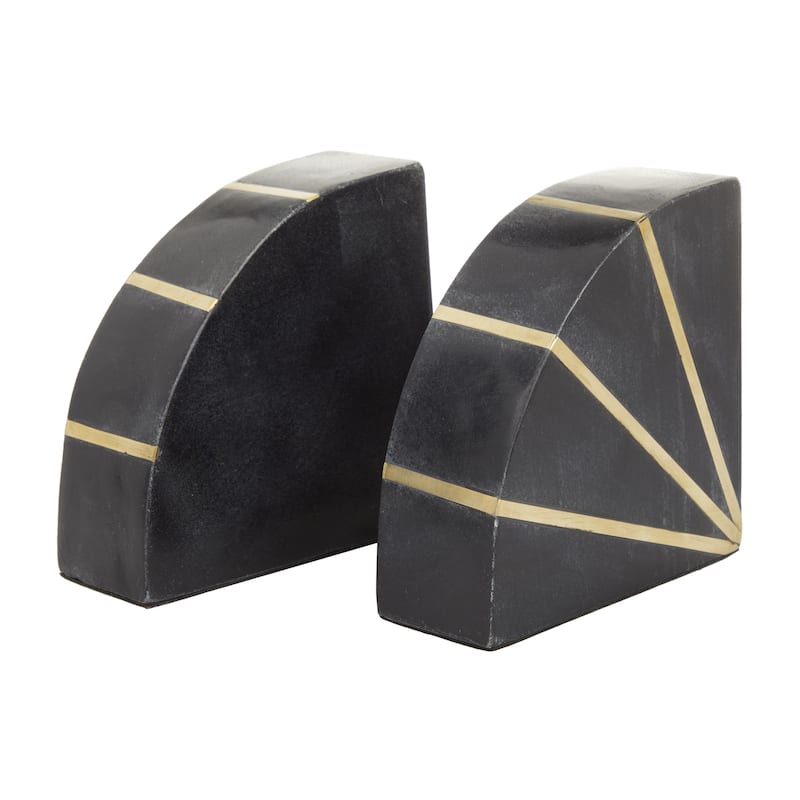 Marble Geometric 9 lbs Bookends with Gold Inlay - Set of 2 Black or White - CosmoLiving by Cosmopolitan