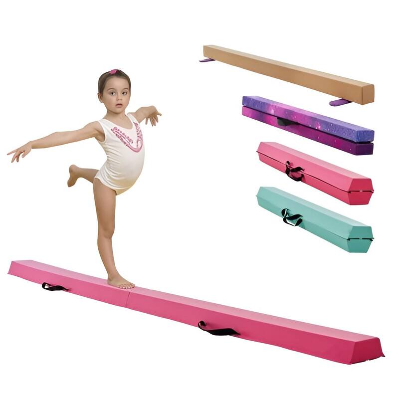 Pink Foldable 8ft Kids Balance Beam with EVA Mat, Wood Core and Portable Storage Bag - 46.25 x 6.2 x 5 in