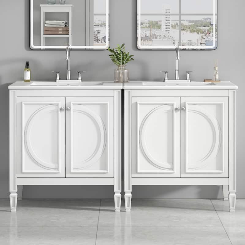 Christopher Knight Home - Alice Wooden Storage Bathroom Vanity with Sink - 60" - White (Double Sink)