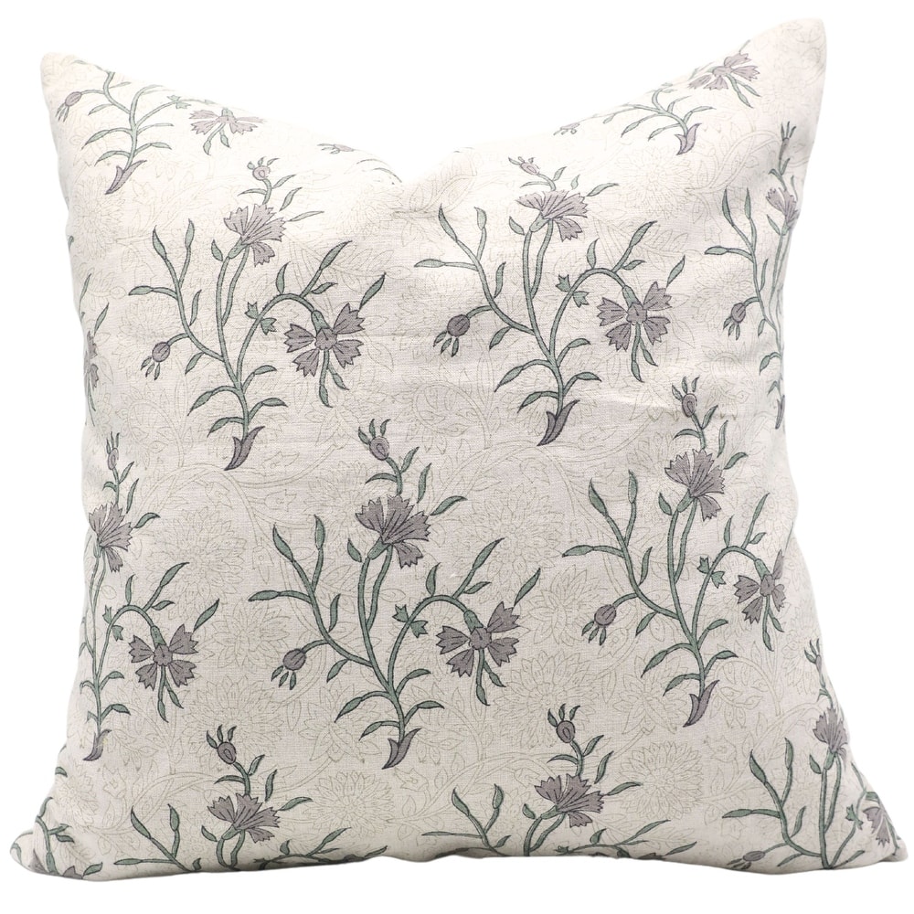 Fabdivine Handmade Block Print Floral Linen Pillow Cover Rustic Home Décor, Daisy