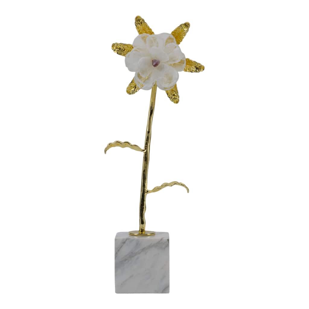 Luxury Floral Decorative Sculpture with Gold Accents and Marble Base
