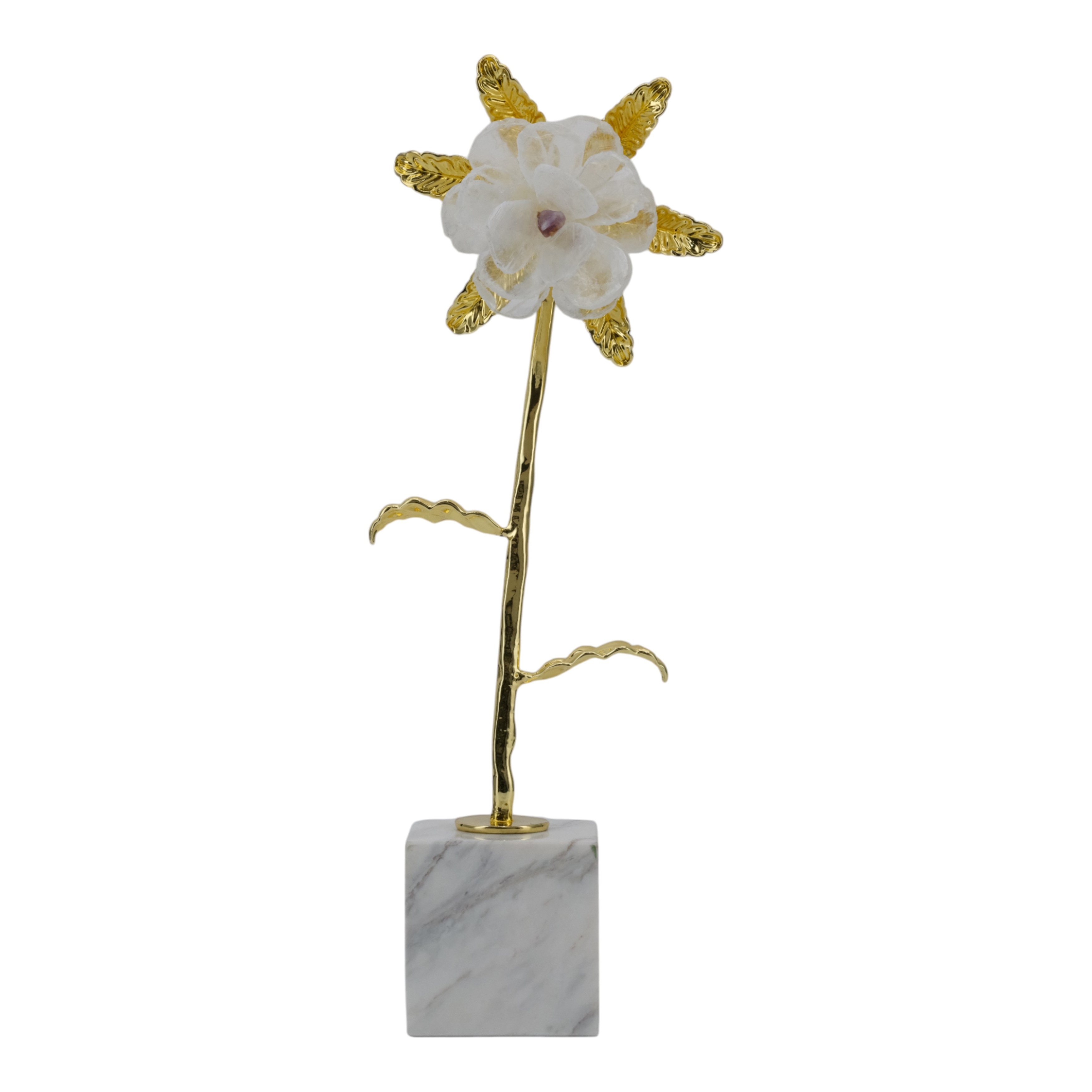 Luxury Floral Decorative Sculpture with Gold Accents and Marble Base