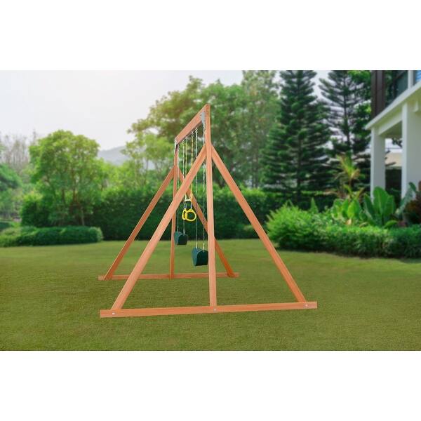 slide 6 of 11, Trailside Wooden Swing Set with 2 Swings & Trapeze - 7 Color Options Multicolor