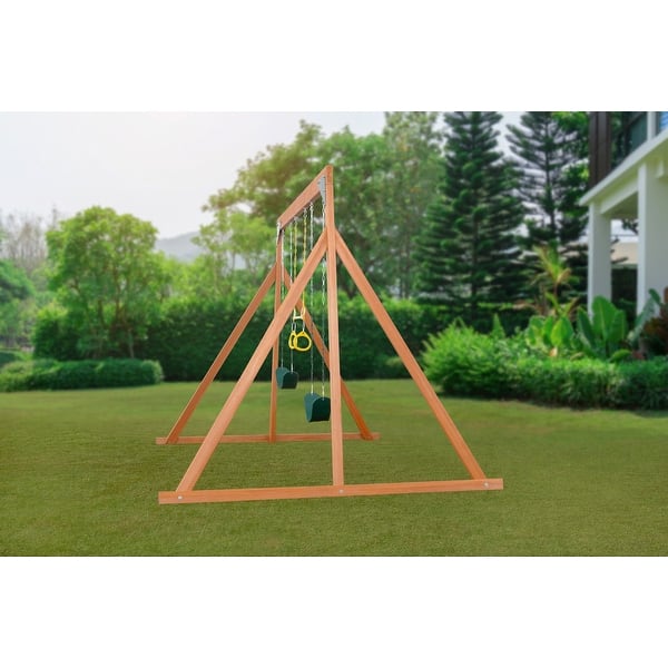 slide 6 of 11, Trailside Wooden Swing Set with 2 Swings & Trapeze - 7 Color Options Multicolor