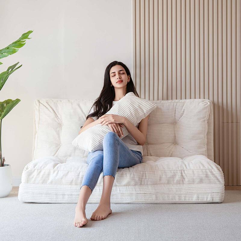Corduroy Bean Bag Bed Tufted Folding Sofa Bed with Pillows