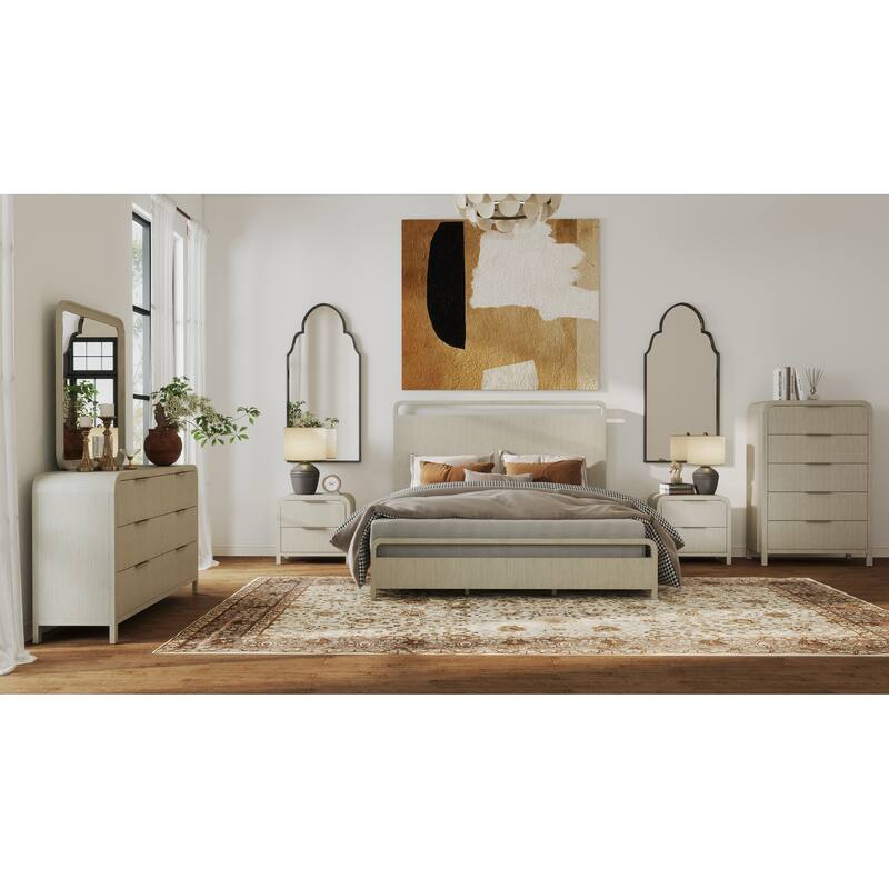 Roundhill Furniture Tavari 6-Piece Bedroom Set with Panel Bed, Dresser, Mirror, Two Nightstands, and Chest in Light Gray
