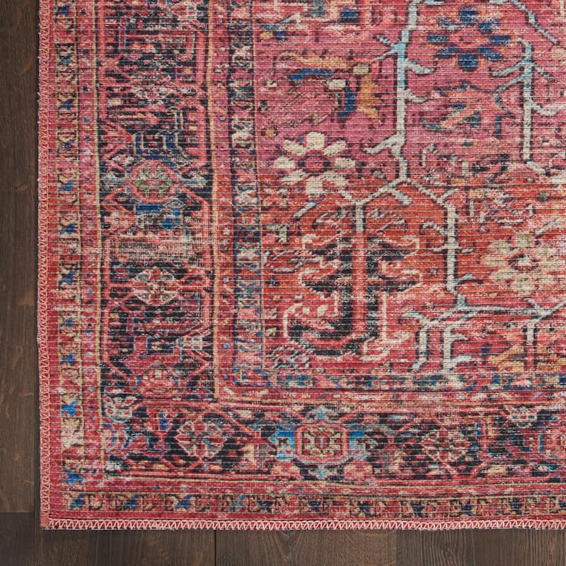 New Concept Washables Vintage Persian Floral Machine Washable Area Rug