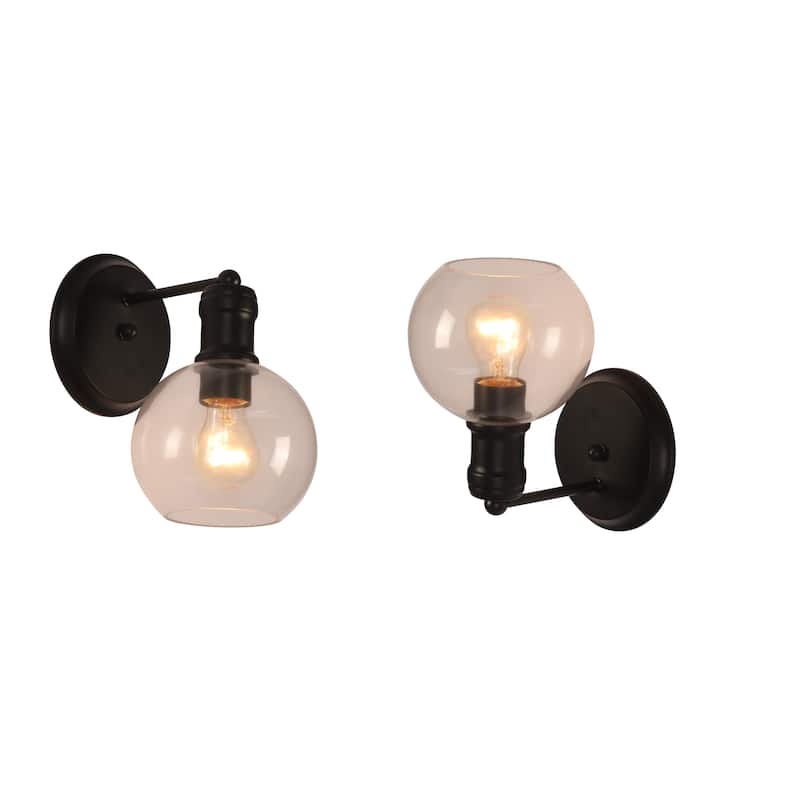 1-light Matte Black Wall Sconce w/ Clear Globe Glass