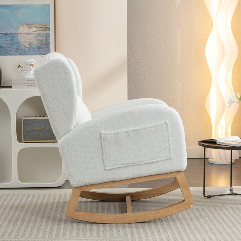Modern Teddy Fabric Rocking Chair With Packet Wood Leg