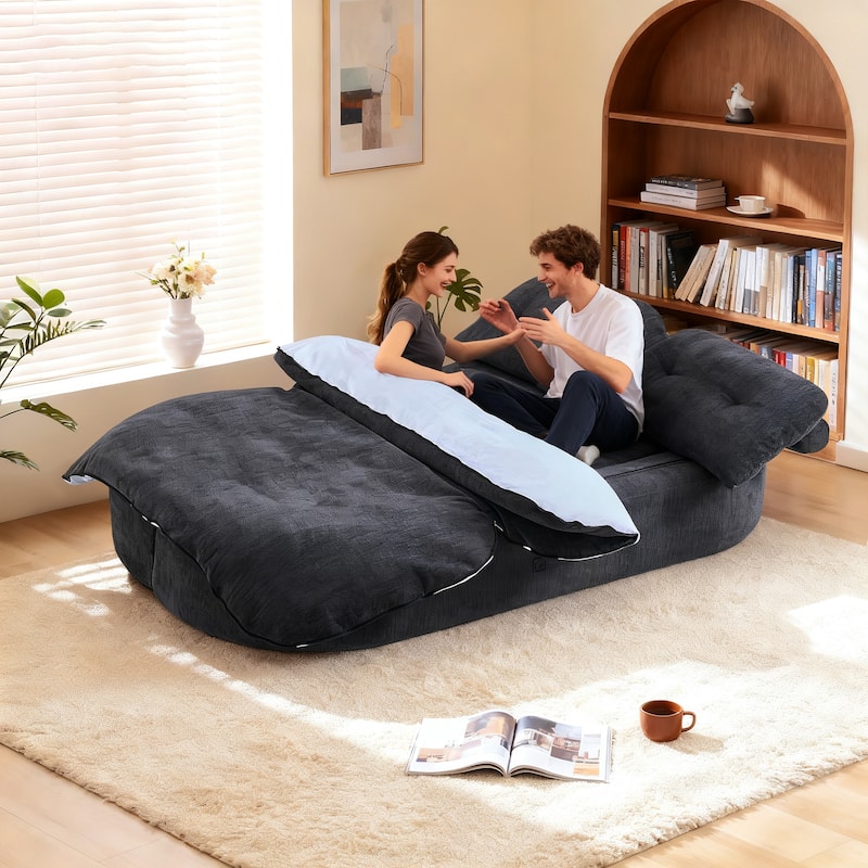 Chenille Folding Loveseat Sofa Convertible into Floor Sleeper Mattress