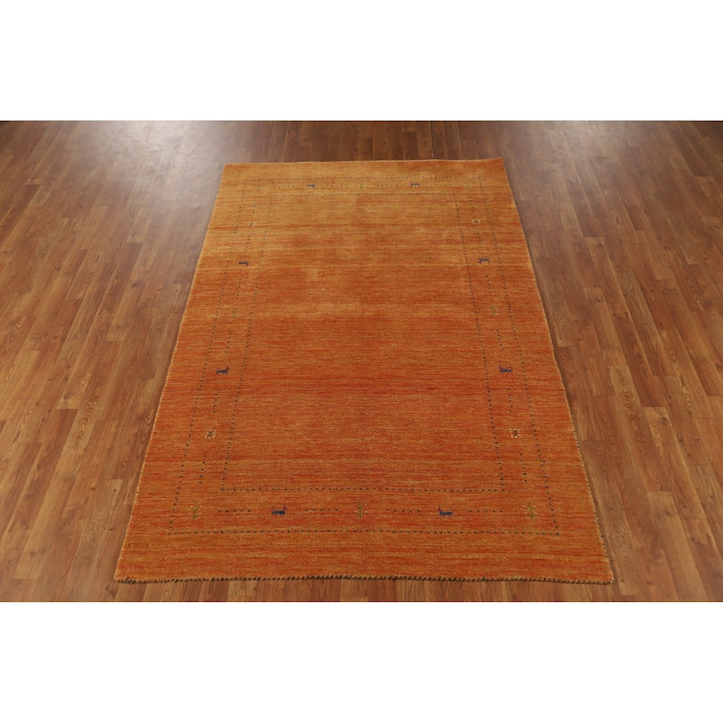 Hand Knotted Oriental 100% Wool Carpet Tribal Animal Pictorial Oranges & Rust Gabbeh Area Rug - 7' 7'' X 4' 11''