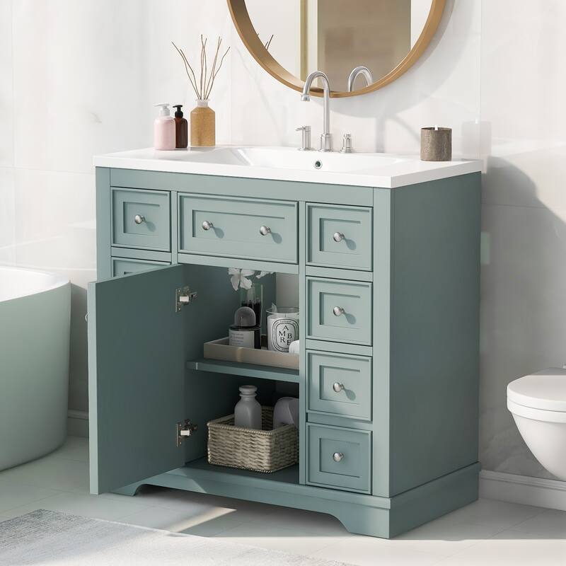 36" Bathroom Vanity Combo with Undermount Sink, 6 Drawers, 1 Cabinet, and Adjustable Shelf