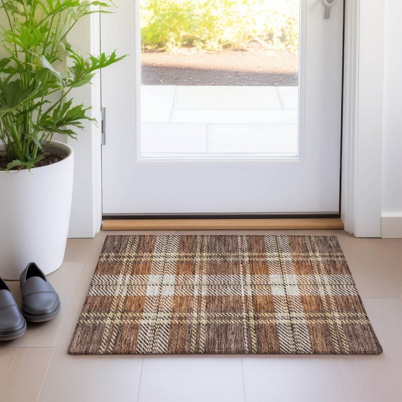 Premium Washable Super Soft Plaid Mayfield Rug - Chocolate - 1'8" x 2'6"