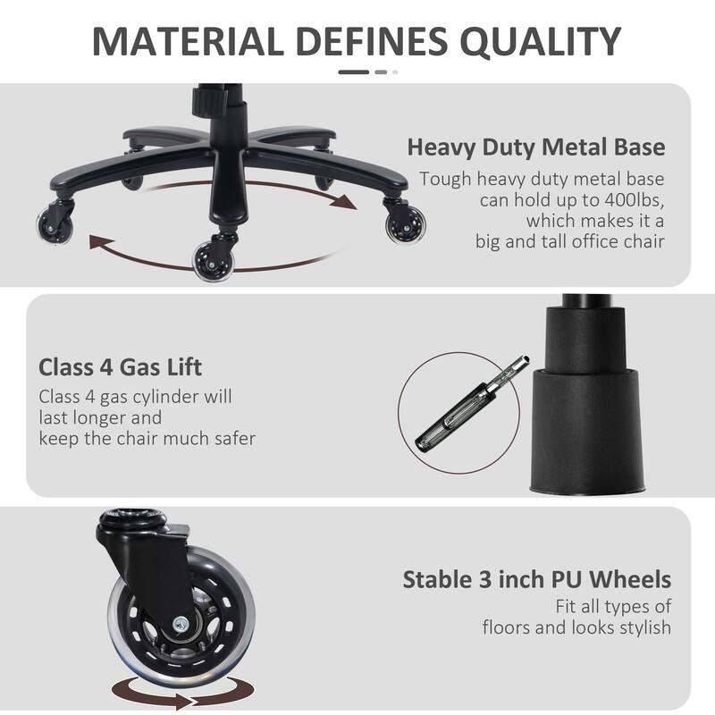 PU Leather Office Chair for Big and Tall - 400 lb Capacity, Extra Wide Seating, Pocket Spring System, Height Adjustable
