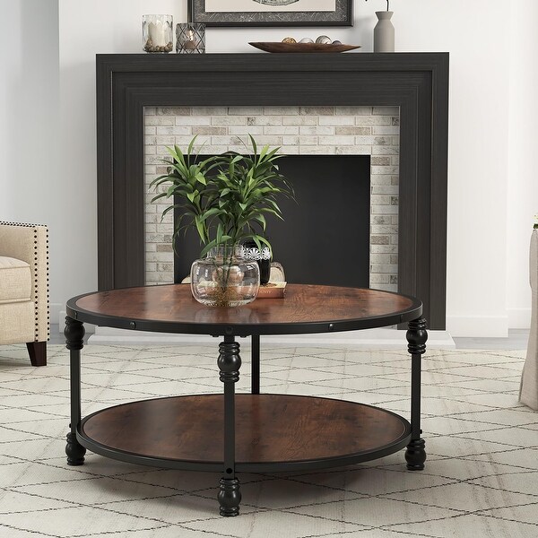 Coffee Table with Sturdy Metal Legs Round Center - Bed Bath
