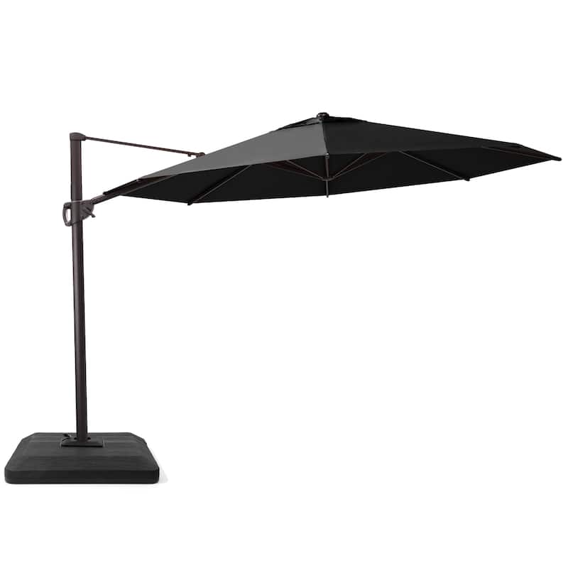 Heavy-duty 11.5-Foot Patio Umbrella Cantilever-Offset 360-degree Rotation Crank-lift with Weighted Base