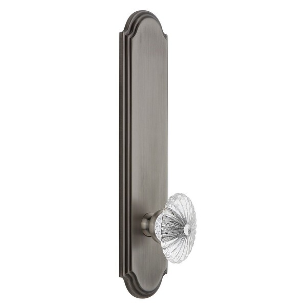 Grandeur ARCBUR_TP_PSG_238 Arc Solid Brass Tall Plate Rose Passage Door Knob Set with Burgundy Crystal Knob and 2-3/8" Backset