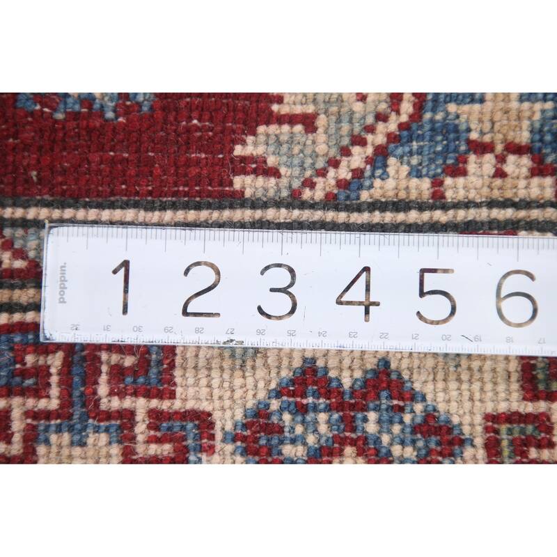 Hand Knotted Oriental 100% Wool Carpet Traditional Geometric Red Kazak Runner Rug - 6' 8'' X 2' 10''