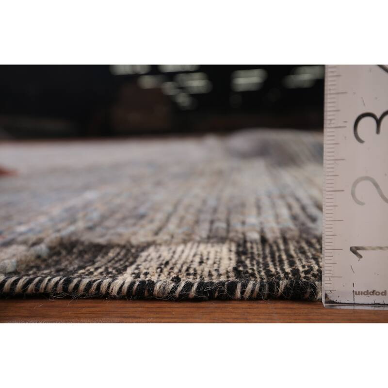 All-Over Striped Moroccan Oriental Area Rug Hand-Knotted Wool Carpet - 9'0"x 12'9"