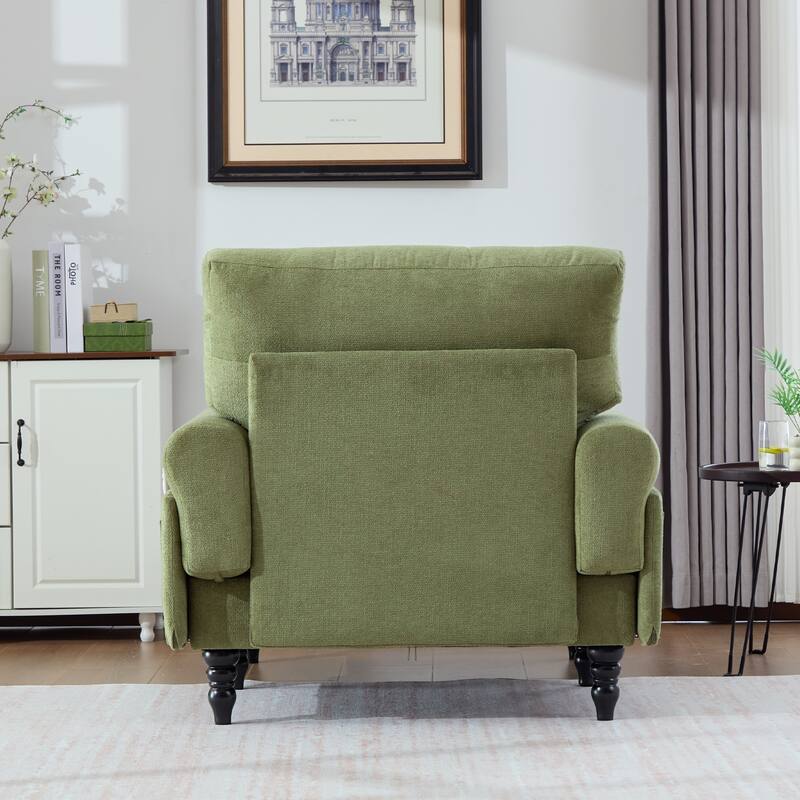 Chenille Fabric Chaise Lounge Arm Chair, Single Sofa Chair Sleeper Recliner