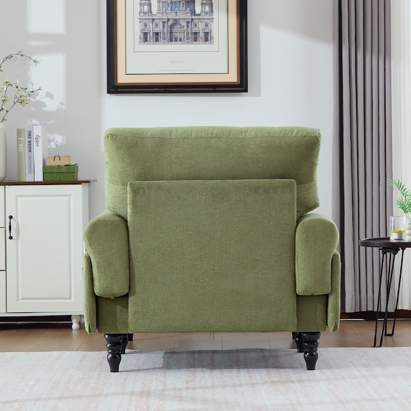 Modern Chaise Lounge Single Sofa Chair, Chenille Fabric Recliner Armchair with Side Pockets and Wooden Legs