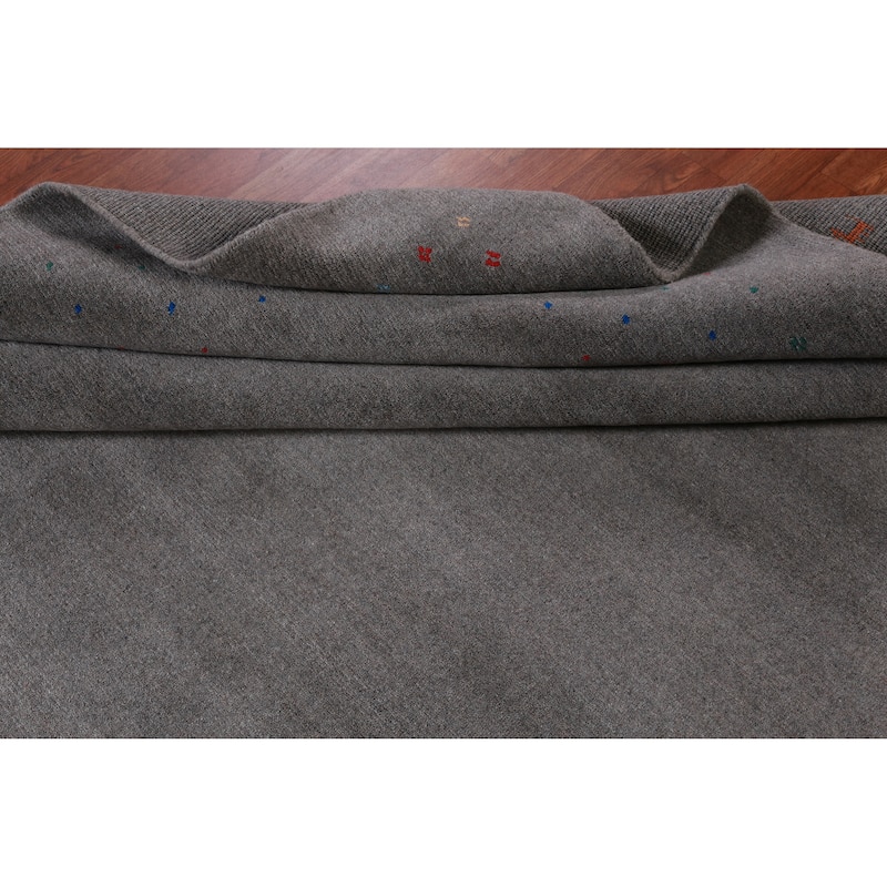 Hand Knotted Oriental 100% Wool Carpet Tribal Tribal Greys & Charcoal Gabbeh Area Rug - 12' 5'' X 9' 3''