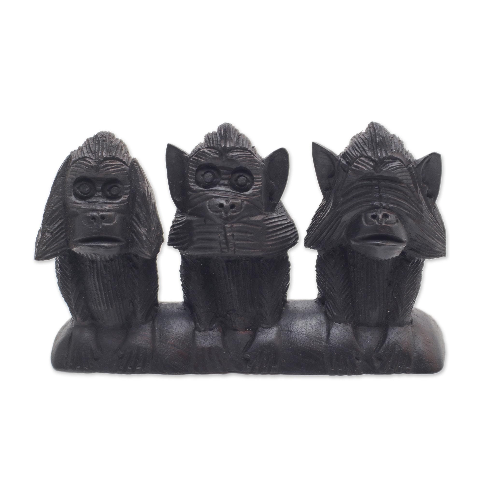 Novica Handmade Wise Monkey Trio Wood Sculpture