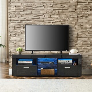 51'' High Glossy RGB LED Light TV Stand with 2 Side Down Open Tie-Rod ...