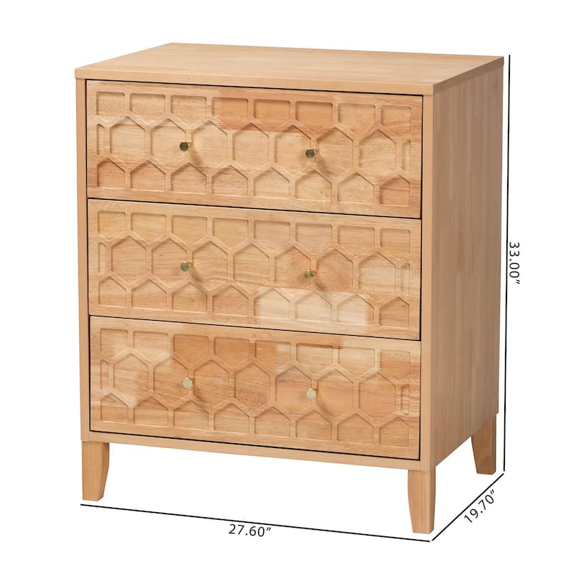 Hosea Japandi Carved Honeycomb Natural 3-Drawer Chest