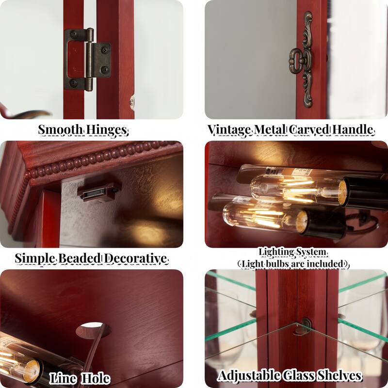 GDFStudio - Traditional Storage Corner Curio Cabinet with Lighted Glass Shelves