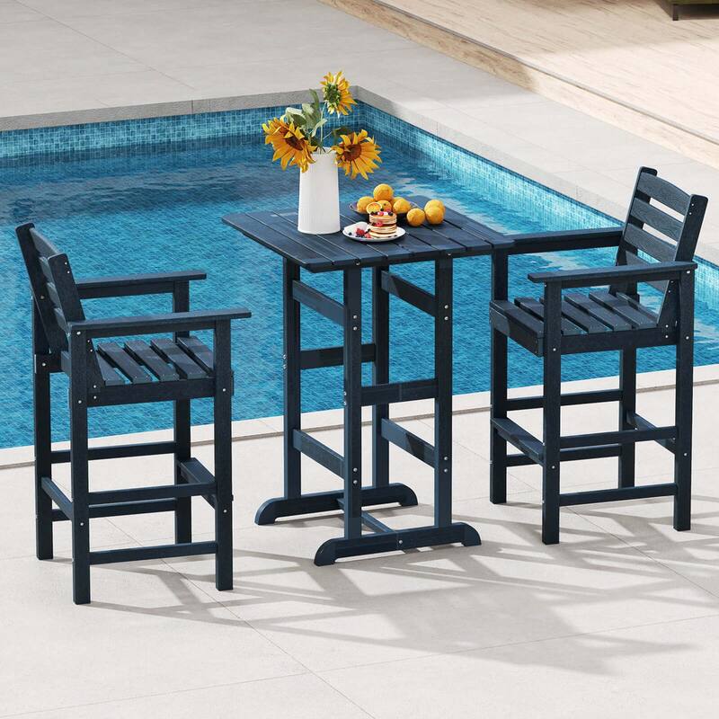 Costway 3-Piece Patio HDPE Bar Set Armchairs with Square High-Top - See Details