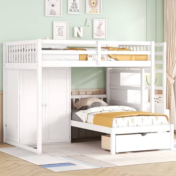 slide 2 of 23, Full Over Twin Bunk Bed with Wardrobe, Drawers