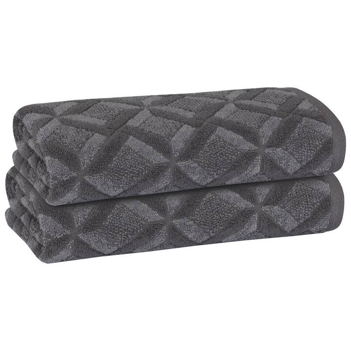 PREMIUS 2-Pack Geo 100% Cotton Yarn Dyed Hand Towel, 16x28 Inches - 16x28 Inches - Grey