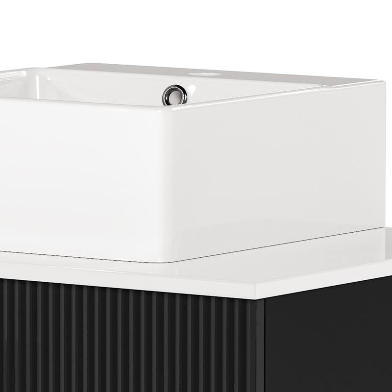 Freestanding Bathroom Vanity with White Stone Top Soft Close Doors and Gold Accents